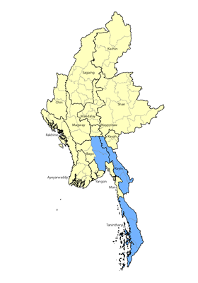 Map of Karen, Pwo Eastern in Myanmar (Burma)