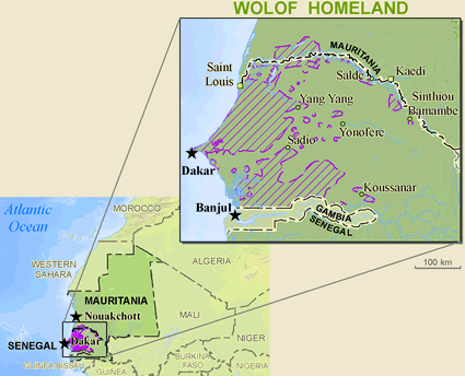 Map of Wolof in Mauritania