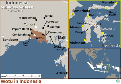 Map of Wotu in Indonesia