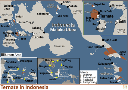 Map of Ternate in Indonesia