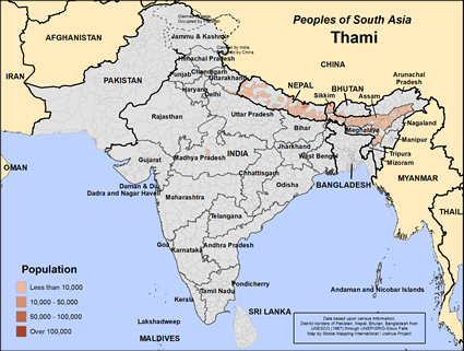 Map of Thami in Nepal