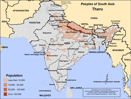 Map of Tharu in India