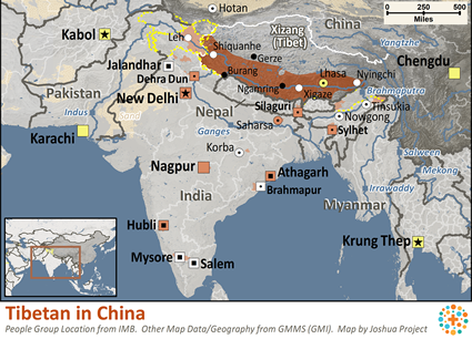 Map of Tibetan, Central in China