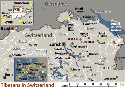 Map of Tibetan, Central in Switzerland
