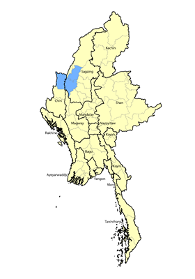 Map of Chin, Tedim in Myanmar (Burma)