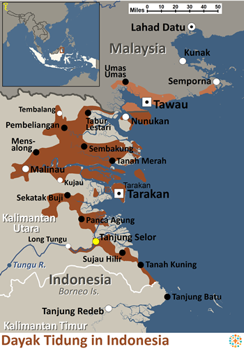 Map of Dayak, Tidung in Indonesia