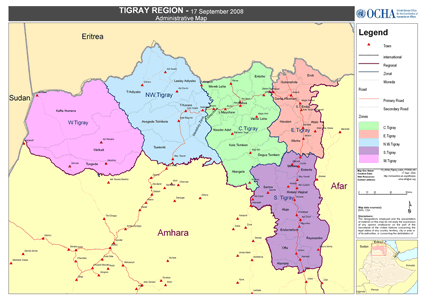 Map of Tigray, Tigrinya in Ethiopia