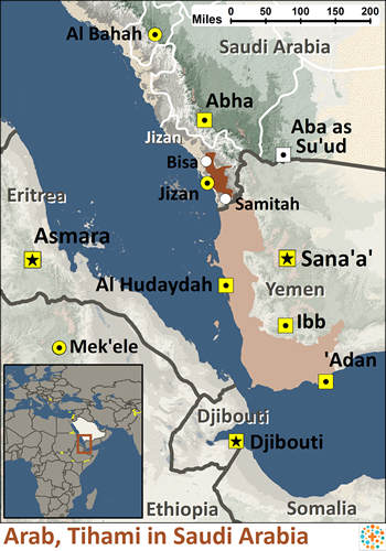 Map of Arab, Tihami in Saudi Arabia