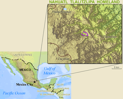 Map of Nahuatl, Tlalitzlipa in Mexico