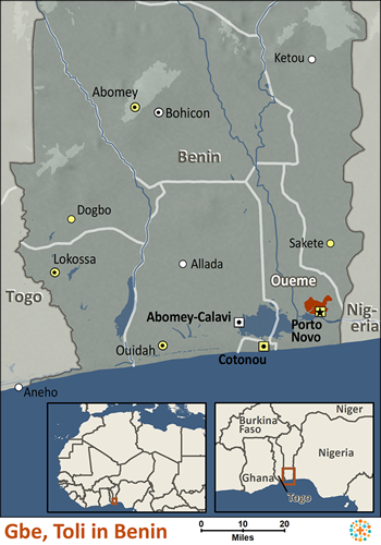 Map of Gbe, Toli in Benin