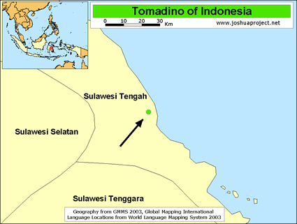 Map of Tomadino in Indonesia