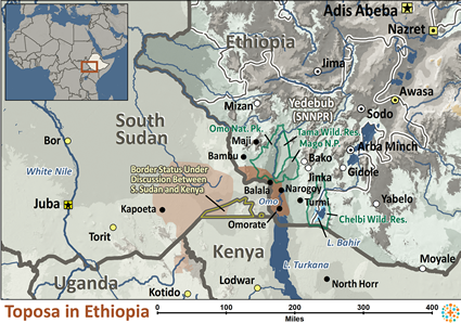 Map of Toposa in Ethiopia