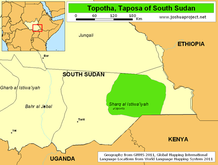 Map of Toposa in South Sudan