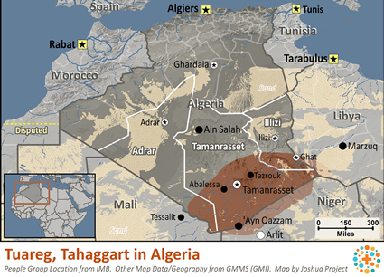 Map of Tuareg, Tahaggart in Algeria