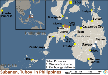 Map of Subanen, Tuboy in Philippines