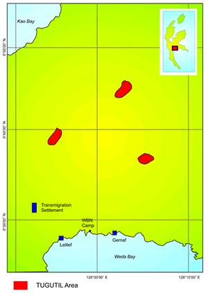 Map of Tugutil, Teluk Lili in Indonesia