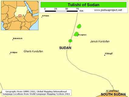 Map of Tulishi in Sudan