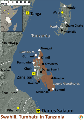 Map of Swahili, Tumbatu in Tanzania