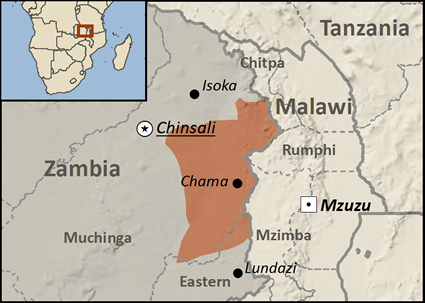 Map of Tumbuka in Zambia