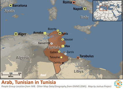 Map of Arab, Tunisian in Tunisia