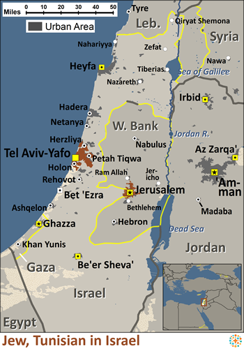 Map of Jewish, Tunisian in Israel