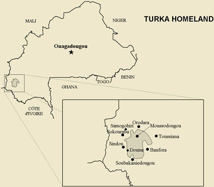 Map of Turka, Tyurama in Burkina Faso