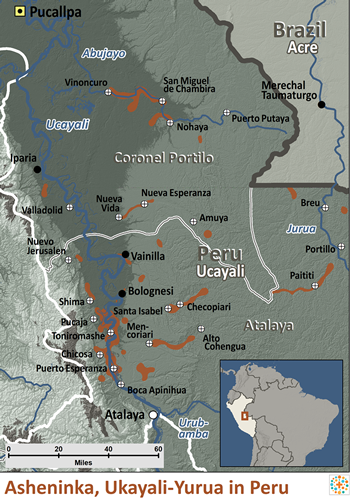 Map of Asheninka, Ucayali-Yurua in Peru