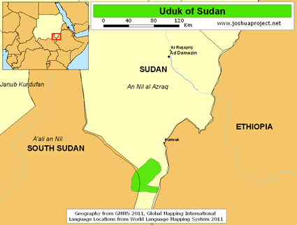 Map of Uduk in Sudan