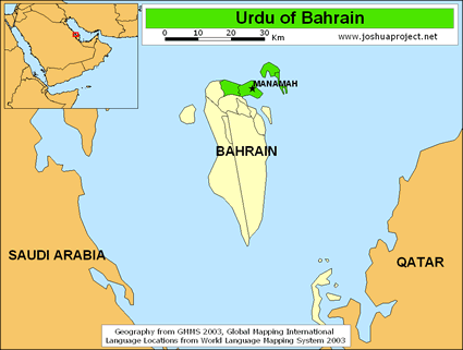 Map of Urdu in Bahrain