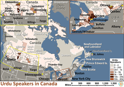 Map of Urdu in Canada
