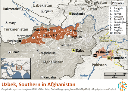 Map of Uzbek, Southern in Afghanistan