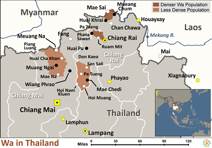 Map of Wa in Thailand