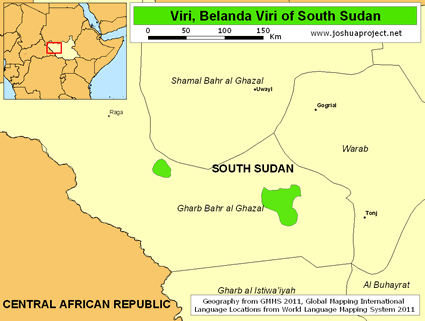 Map of Viri, Belanda Viri in South Sudan