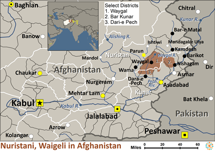 Map of Nuristani, Waigeli in Afghanistan