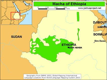 Map of Oromo, Wellega / Mecha in Ethiopia