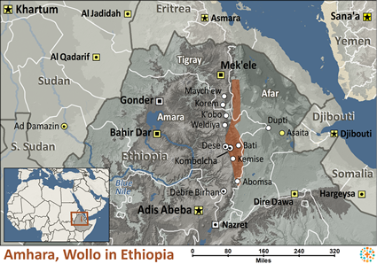 Map of Amhara, Wollo in Ethiopia