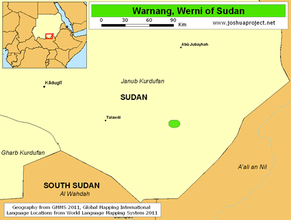 Map of Warnang, Werni in Sudan