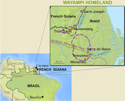 Map of Wayampi, Amapari in Brazil