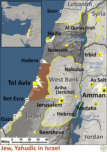 Map of Jewish, Yahudic in Israel