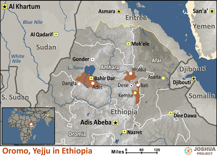 Map of Oromo, Wollo / Yejju in Ethiopia