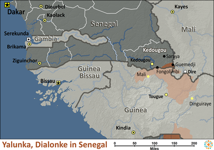 Map of Yalunka, Dialonke in Senegal