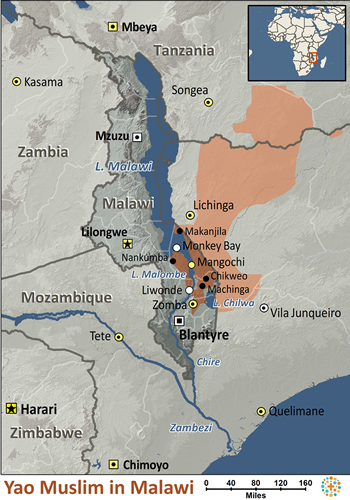 Map of Yao in Malawi
