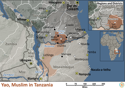 Map of Yao in Tanzania