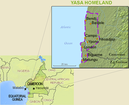 Map of Yasa, Bongwe in Equatorial Guinea