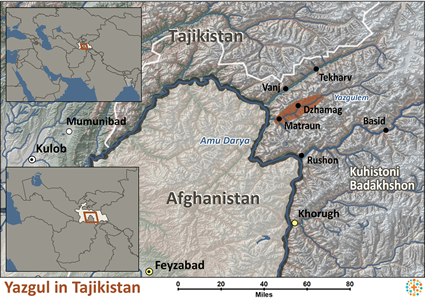 Map of Yazgul in Tajikistan