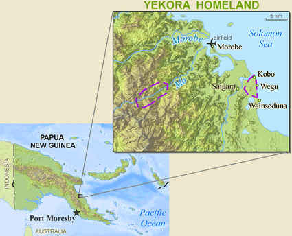 Map of Yekora in Papua New Guinea