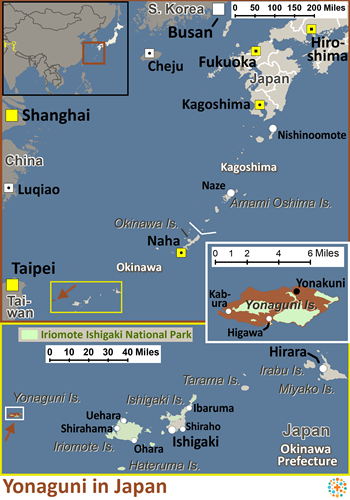 Map of Yonaguni in Japan