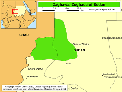Map of Zaghawa in Sudan