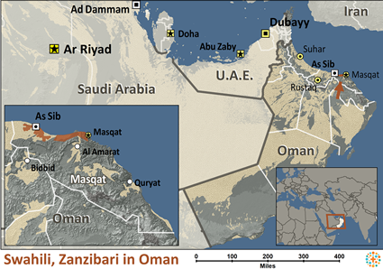 Map of Swahili, Zanzibari in Oman