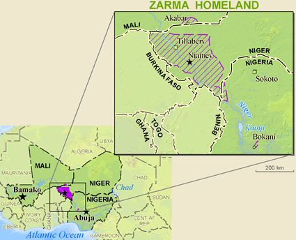 Map of Zarma in Benin